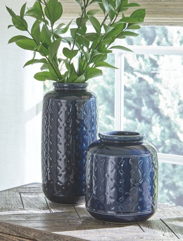 Signature Design by Ashley® Marenda 2-Piece Navy Blue Vase Set-1