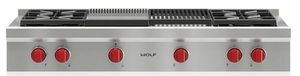 Front view of the Wolf® 48" Pro Style Natural Gas Rangetop