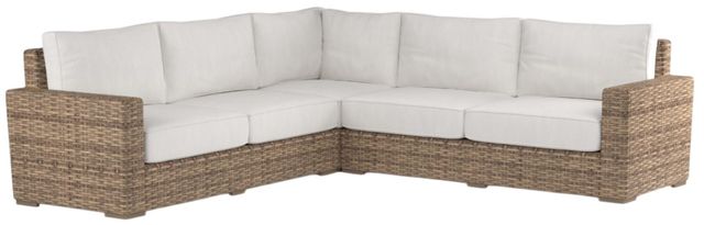 Sunset West Havana 3-Piece Aged Tobacco Resin Wicker Outdoor Sectional with Canvas Flax Cushion-0