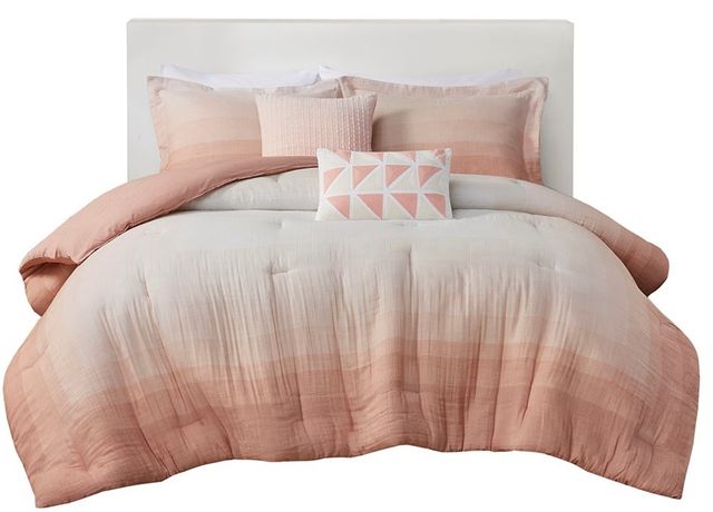 Olliix by Urban Habitat Maren 5 Pieces Ombre Blush Full/Queen Printed Cotton Gauze Comforter Set-0