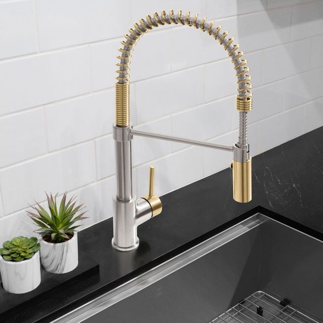ZLINE Autograph Edition Brushed Nickel/Champagne Bronze Sierra Pull Down Spring Single Handle Kitchen Faucet-4