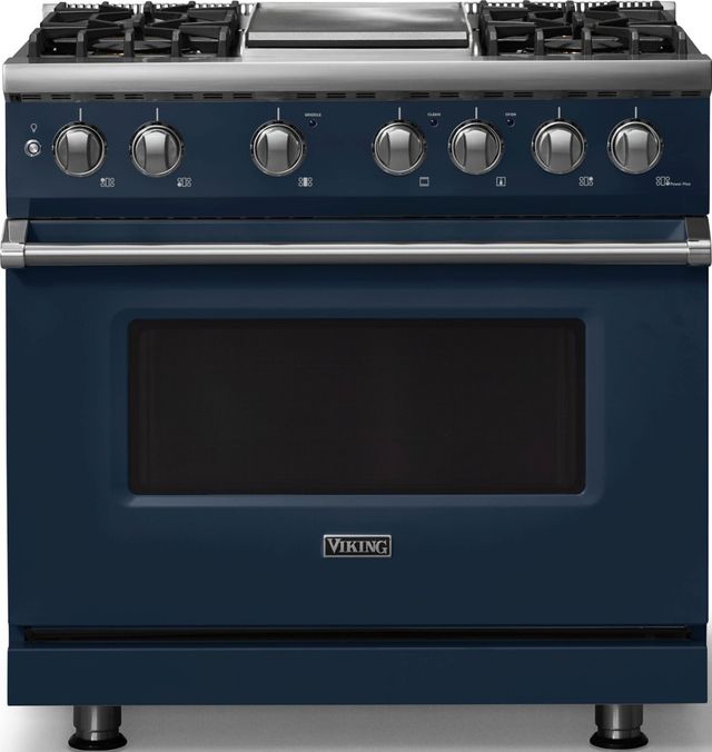 Viking® 5 Series 36" Slate Blue Pro Style Dual Fuel (LP) Range with Polished Chrome Trim-0
