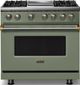 Viking® 5 Series 36" Eucalyptus Pro Style Dual Fuel (NG) Range with Brushed Brass Trim-0