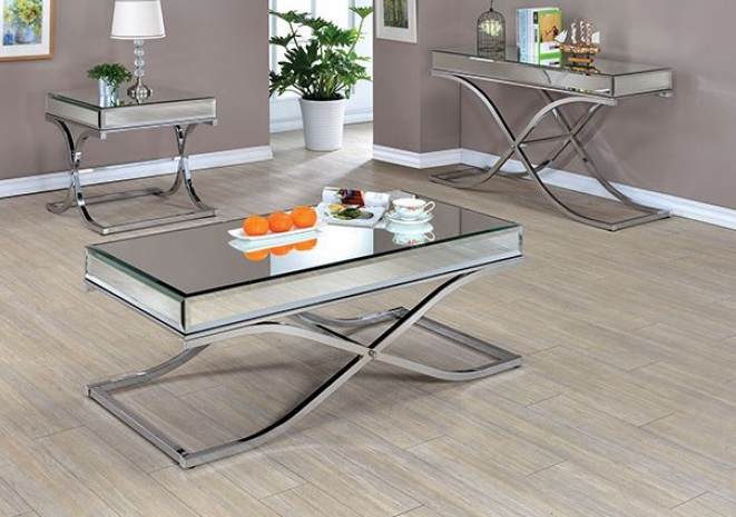 Furniture Of America Sundance Mirror End Table with Chrome Base - Thumbnail 5