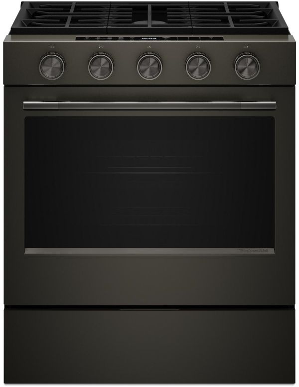KitchenAid® 30" Black Ore Smart Slide-in Gas Range with Convection Cooking Modes and 2-in-1 Burner-0