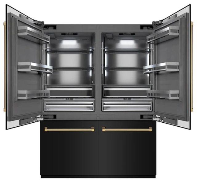 ZLINE Autograph Edition 60" 32.2 Cu. Ft. Black Stainless Steel French Door Built-In Bottom Freezer Refrigerator with Water Dispenser and Ice Maker in Graphite Gray Interior and Polished Gold Helix Handles-2