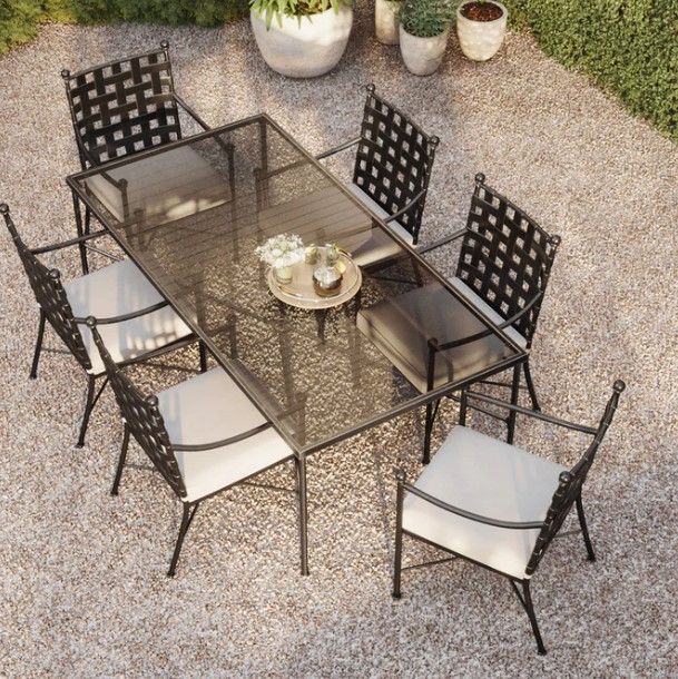 Sunset West Provence Glass Top/Metal Rectangular Outdoor Dining Table with Century Pewter Frame-1