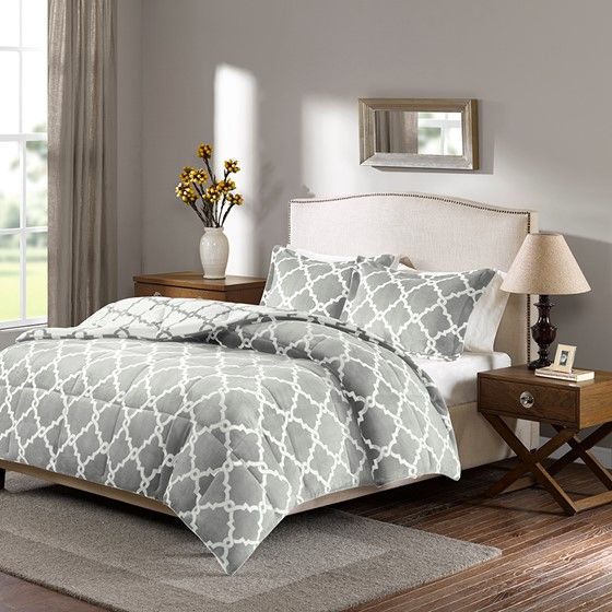 Olliix by True North by Sleep Philosophy Peyton Grey King Polyester Microvelour Printed Reversible Plush Comforter Mini Set-1
