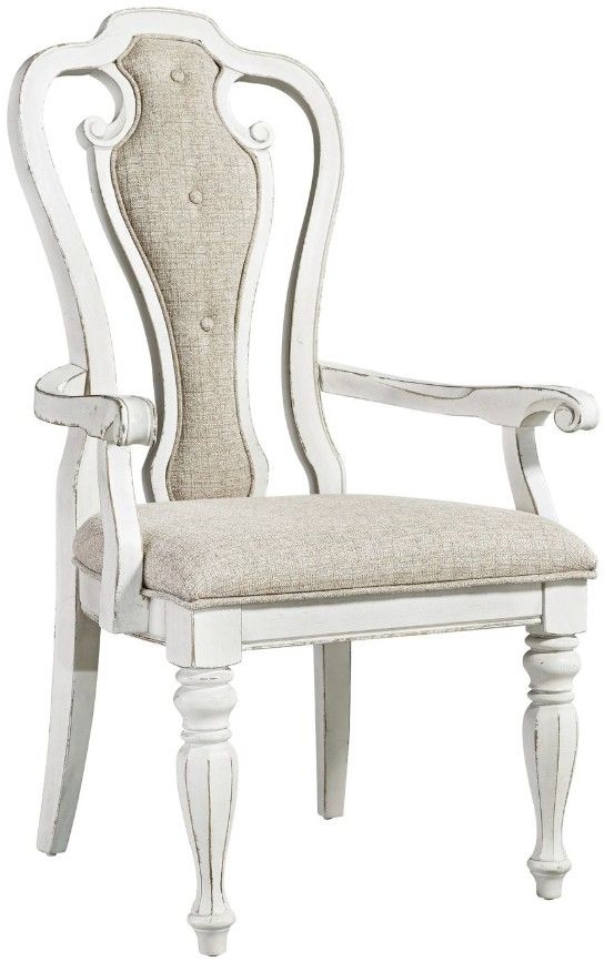 Liberty Furniture Magnolia Manor Antique White/Ivory Splat Back Upholstered Arm Chair-0