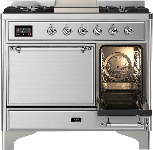 Ilve® Majestic III 40" Stainless Steel Pro Style Dual Fuel Liquid Propane Range with Solid Door and Chrome Trim-3