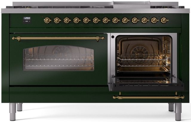 Ilve® Nostalgie II Series 60" Emerald Green Pro Style Dual Fuel Range-3