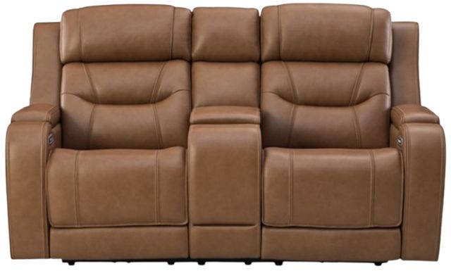 Signature Design by Ashley® Knightington Caramel Power Reclining Loveseat with Audio Console-1