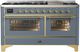 Ilve® Majestic III 60" Blue Gray Pro Style Dual Fuel Natural Gas Range with Triple Glass Door and Brass Trim-0