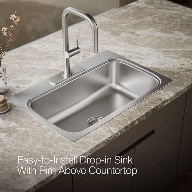 KOHLER® Verse™ Stainless Steel 33" 3-Faucet Hole Top-Mount Single-Bowl Kitchen Sink-4
