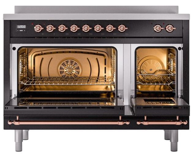 Ilve® Nostalgie II Noblesse 48'' Glossy Black Pro Style Induction Range with Copper Trim-1