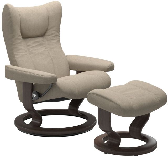 Stressless® by Ekornes® Customizable Wing Medium Manual Recliner and Ottoman with Classic Base-0