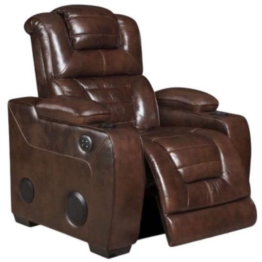 Corinthian Furniture Luke Manhattan Brown Power Recliner with Power Headrest and Bluetooth Speaker-0