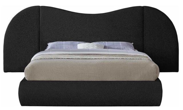 Meridian Furniture Everest Black King Boucle Fabric Upholstered Panel Bed-1