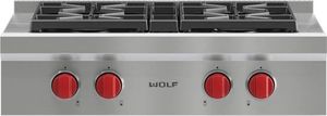Front view of the Wolf® 30" Pro Style Natural Gas Rangetop