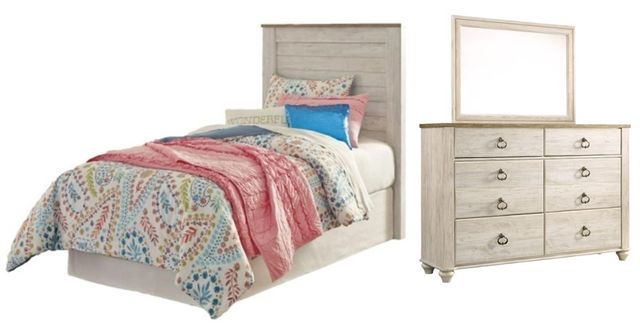 Signature Design by Ashley® Willowton 3-Piece Whitewash Twin Youth Panel Headboard Bed Set-0