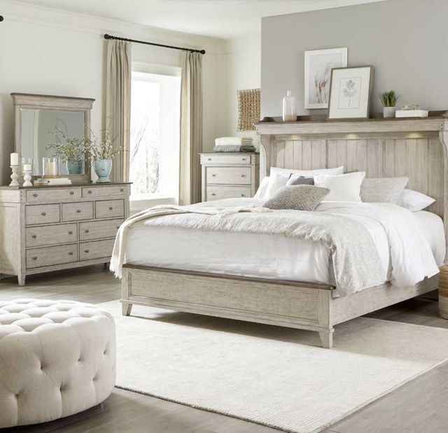 Liberty Furniture Ivy Hollow 4-Piece Dusty Taupe/Weathered Linen Queen Mantel Bedroom Set-1