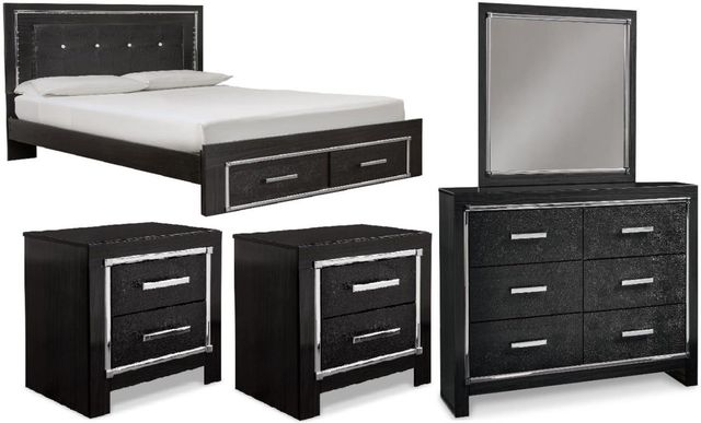 Signature Design by Ashley® Kaydell 5-Piece Black Queen Storage Panel Bed Set-0