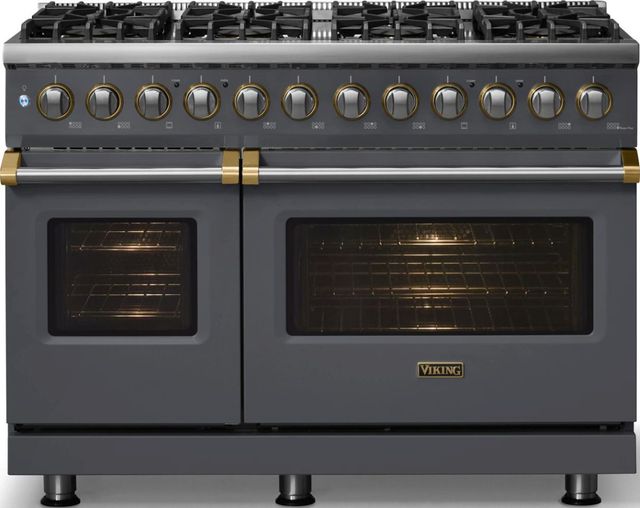 Viking® 5 Series 48" Cast Black Pro Style Dual Fuel (LP) Range with Brushed Brass Trim-2