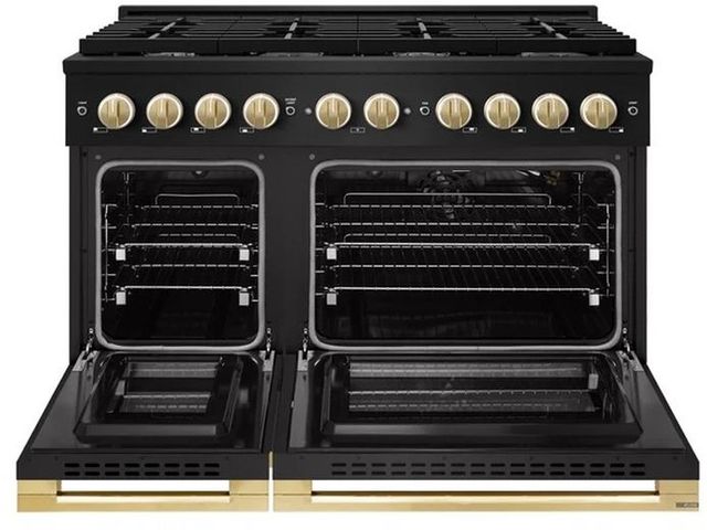 ZLINE Marino 48" Black Stainless Steel Pro Style Gas Range with Polished Gold Accents-1