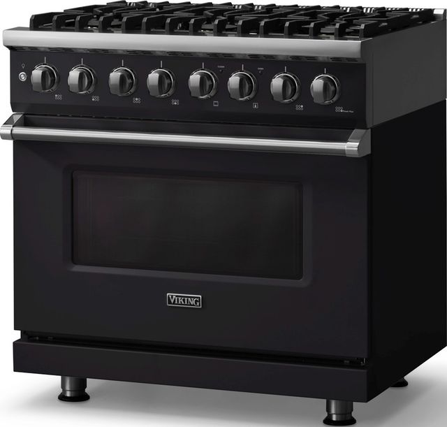 Viking® 5 Series 36" Onyx Pro Style Dual Fuel (NG) Range with Polished Chrome Trim-3