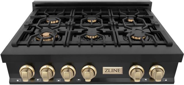 ZLINE Autograph Edition 36" Black Stainless Steel Gas Rangetop with Polished Gold Accents-2