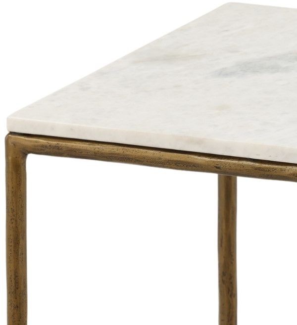 Dovetail Furniture Perujia White Side Table with Antique Brass Base-2