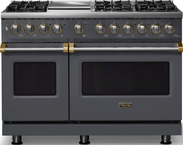 Viking® 5 Series 48" Cast Black Pro Style Dual Fuel (LP) Range with Brushed Brass Trim-0