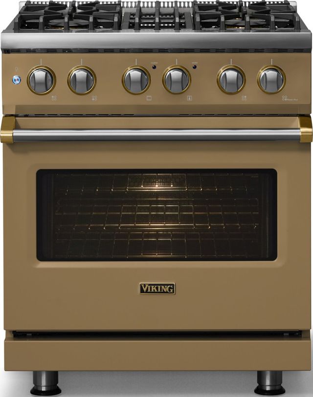 Viking® 5 Series 30" Golden Hour Pro Style Dual Fuel (LP) Range with Brushed Brass Trim-2
