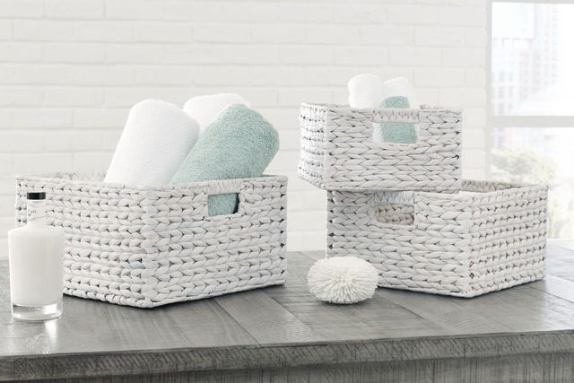 Signature Design by Ashley® Elian 3-Piece Antique White Basket Set-3