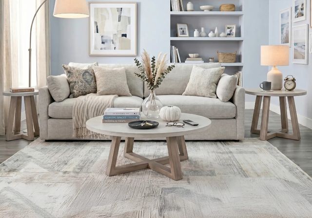 Sunny Designs™ Rowan Light Gray Round Coffee Table Warm Wheat Base-1
