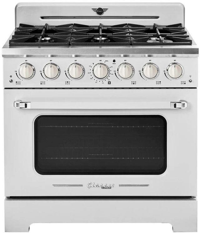 Unique® Appliances Classic Retro 36" Marshmallow White Pro Style Gas Range-0