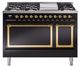 Ilve® Nostalgie II Noblesse 48'' Glossy Black Pro Style Dual Fuel Range with Brass Trim-0