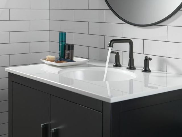 Delta Saylor® Matte Black 6" 2-Handle Widespread Bathroom Faucet-1