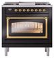 Ilve® Nostalgie II Noblesse 36'' Glossy Black Pro Style Dual Fuel Range with Brass Trim-1