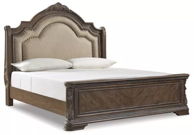 Signature Design by Ashley® Charmond 6-Piece Brown King Upholstered Sleigh Bed Set-1