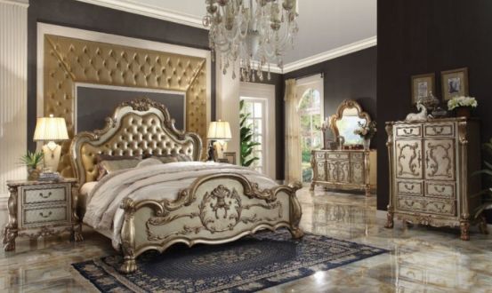 ACME Furniture Dresden Bone/Gold Patina Queen Panel Bed-1