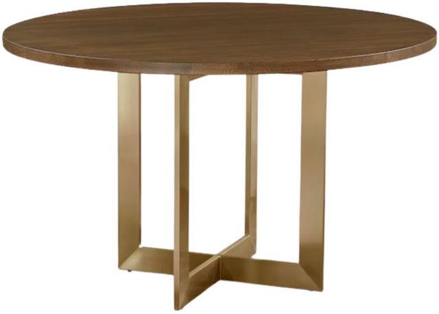 Bassett® Furniture Customizable BenchMade Astor Oak 48" Round Dining Table with Champagne Brass Base-0
