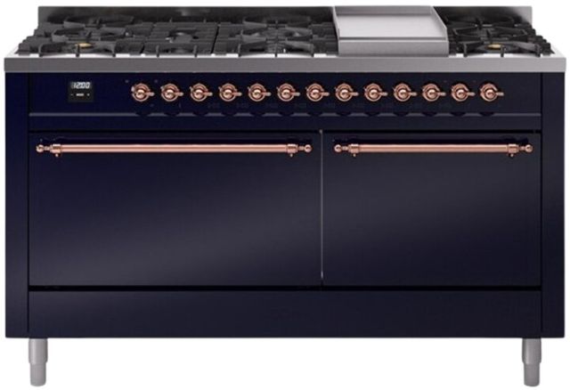 Ilve® Nostalgie II Series 60" Midnight Blue Pro Style Dual Fuel Range-0