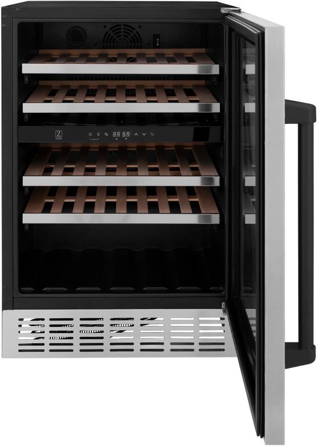 ZLINE Autograph Edition Monument 24" 4.5 Cu. Ft. Stainless Steel Freestanding Wine Cooler with Matte Black Accents-1