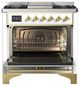 Ilve® Majestic III 36" White Pro Style Dual Fuel Natural Gas Range with Solid Door and Brass Trim-1