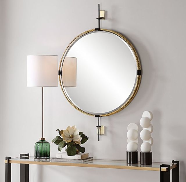 Uttermost® Guardrail Antique Brass/Black Round Mirror-1