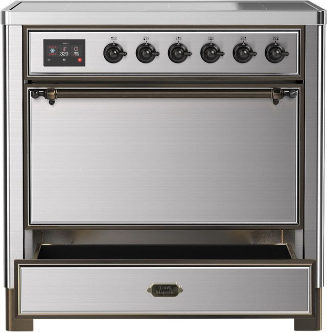 Ilve® Majestic III 36" Stainless Steel Pro Style Induction Range with Solid Door and Burnished Trim-2