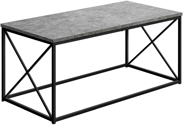 Monarch Specialties Inc. Grey Stone 40"L Coffee Table with Black Metal Base 