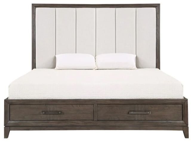 New Classic® Home Furnishings Landon Walnut Queen Upholstered Platform Storage Bed-2