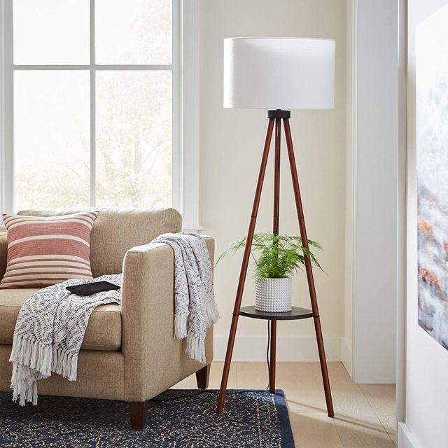Adesso® Tripod Black And Walnut Round Floor Lamp-1